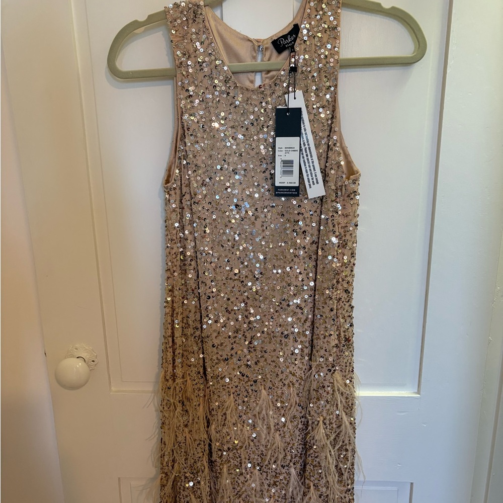 Parker NY Sequin and Fringe Dress in Gold, size 0, NWT